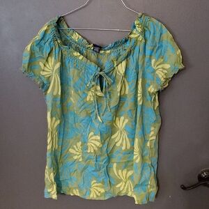 Basic Editions Green and Blue Floral Blouse